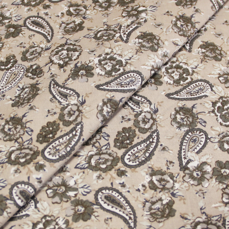 Popeline 100% coton imprimée - Cachemire & fleurs beige