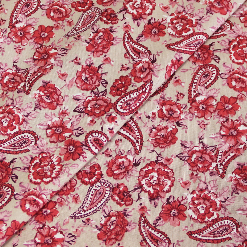 Popeline 100% coton imprimée - Cachemire & fleurs rose