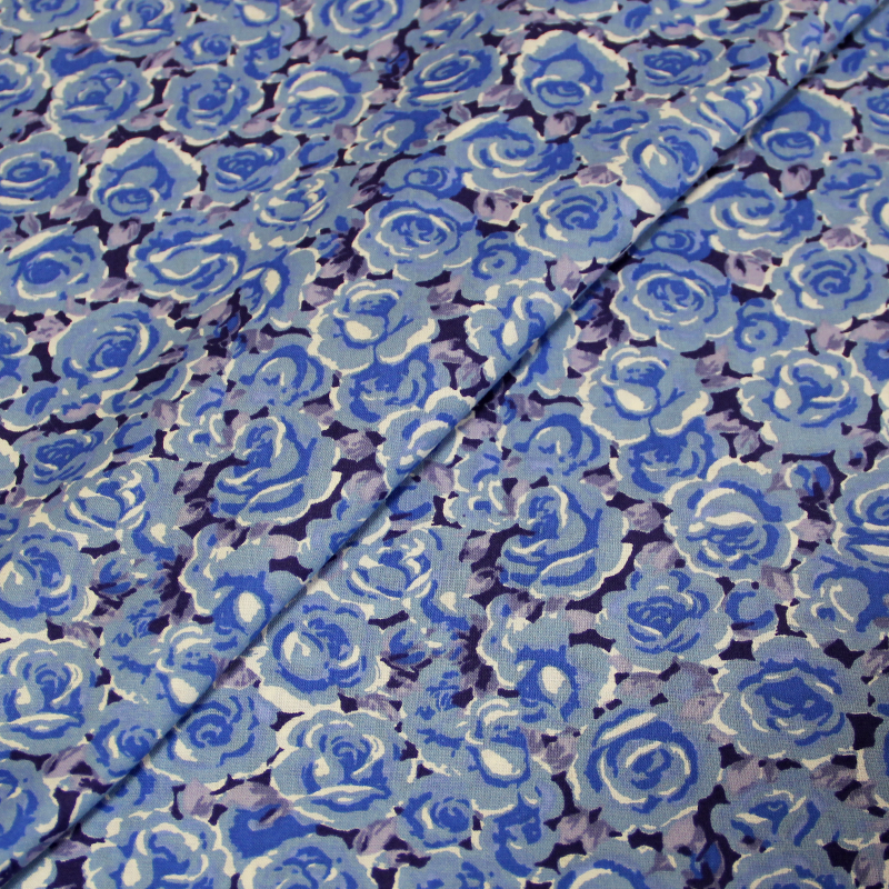 Popeline 100% coton imprimée - Roses bleu