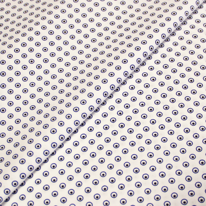 Popeline 100% coton imprimée - Œil bleu & noir fond blanc 