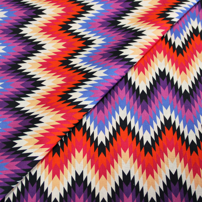 Toile de coton impression digitale - Éthnique Péruvien bleu & violet