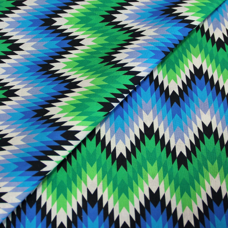 Toile de coton impression digitale - Éthnique Péruvien bleu & vert