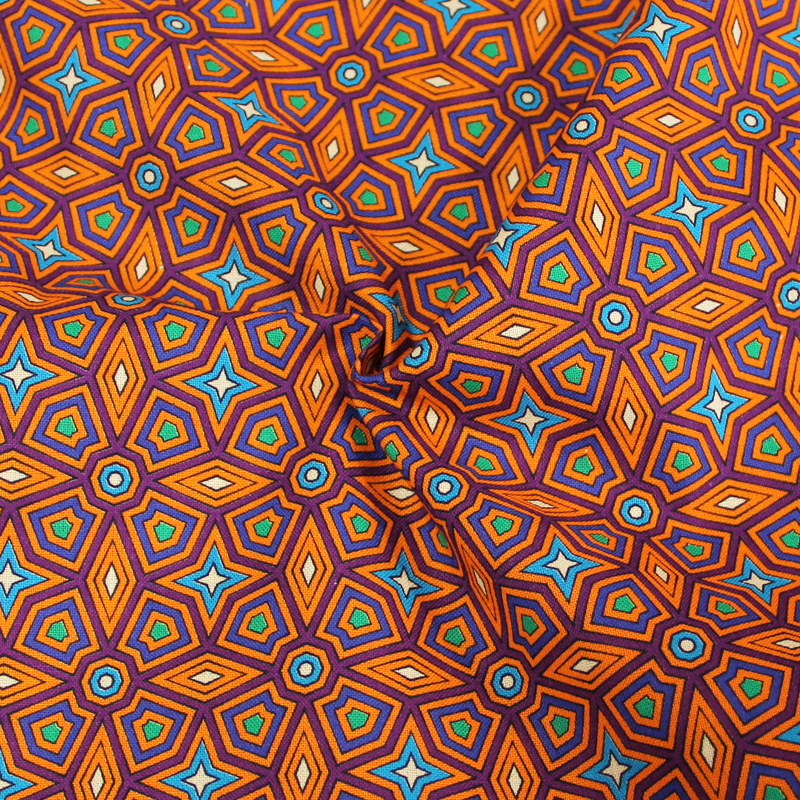 Toile de coton impression digitale - Losange psychédélique orange & violet