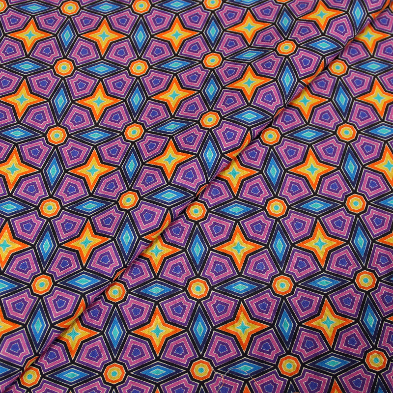 Toile de coton impression digitale - Losange psychédélique violet & bleu
