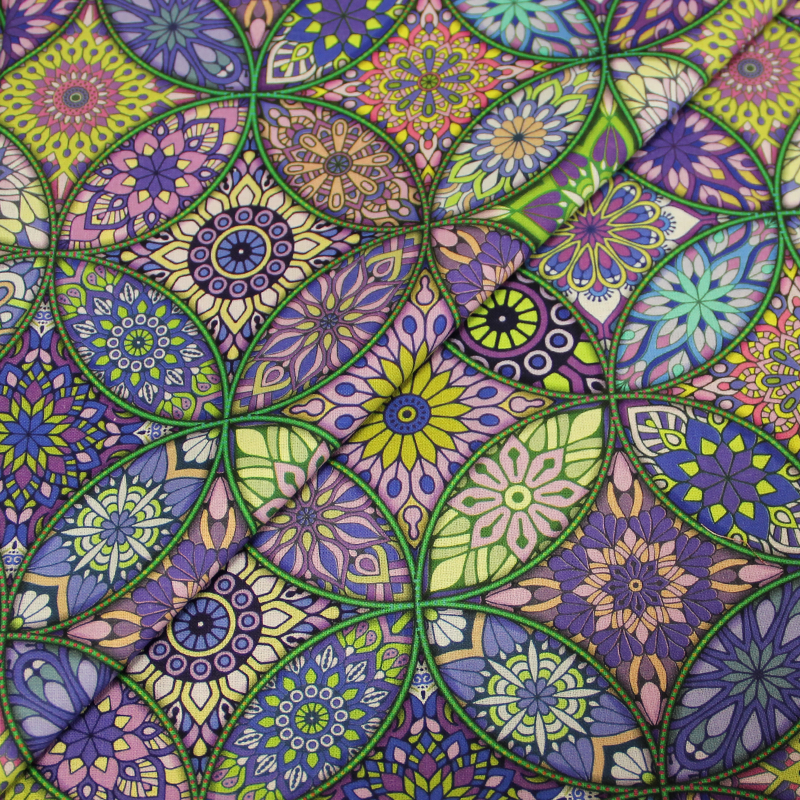 Toile de coton impression digitale - Mandala multicolore