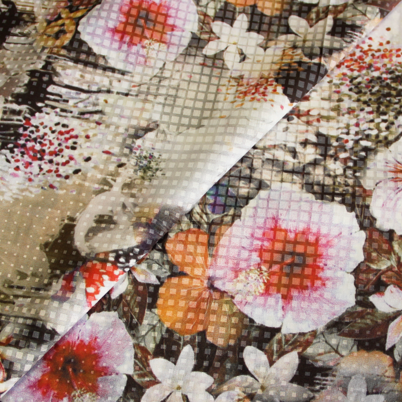 Batiste de coton imprimée - Fleuris multicolore à pois