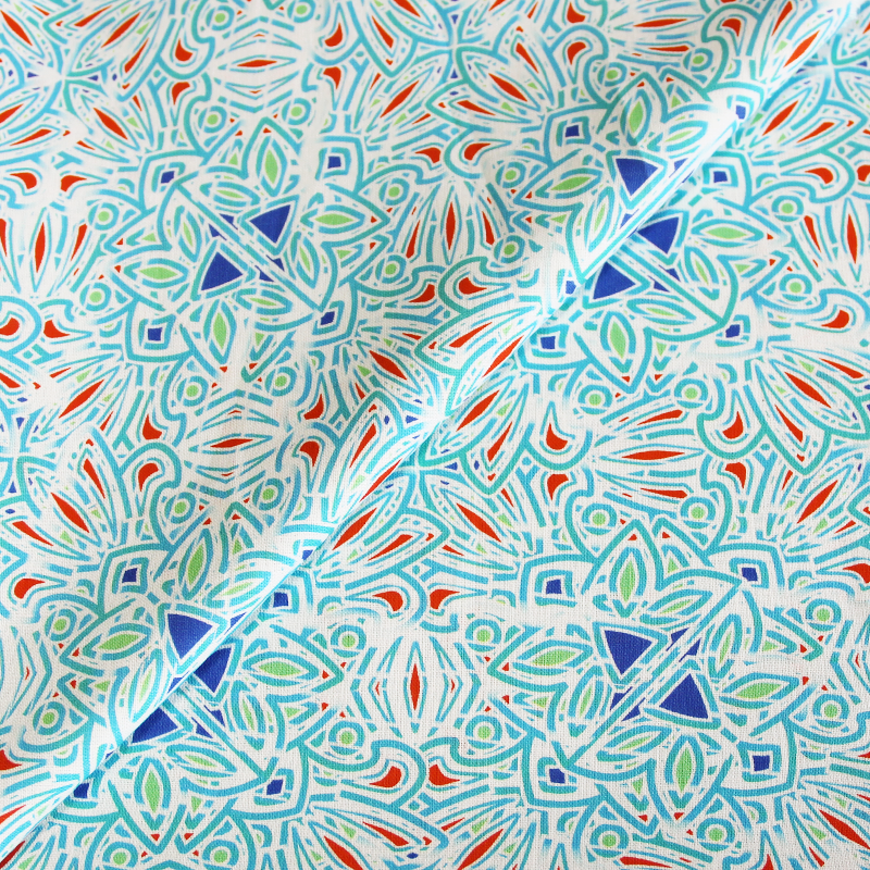 Toile de coton impression digitale - Tribal géométrique turquoise & orange