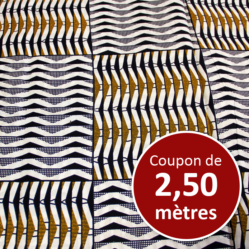 Tissu Africain WAX - Assa blanc & moutarde (coupon de 2,50 mètres)