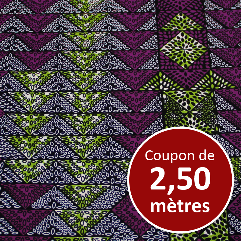 Tissu Africain WAX - Pyramide vert & violet (coupon de 2,50 mètres)