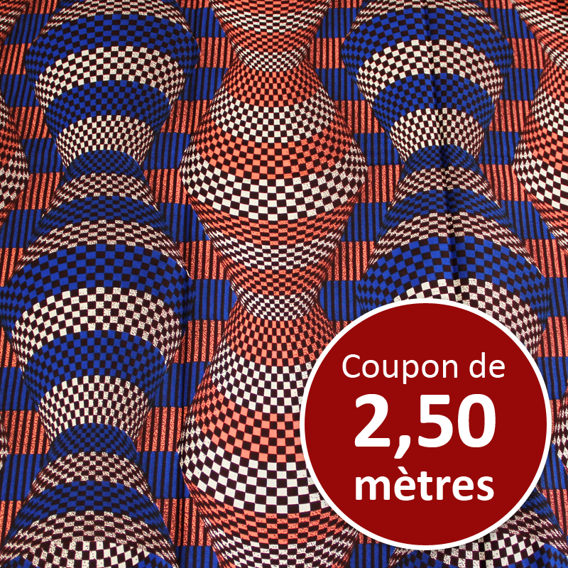 Tissu Africain WAX - Damier bleu & rose (coupon de 2,50 mètres)