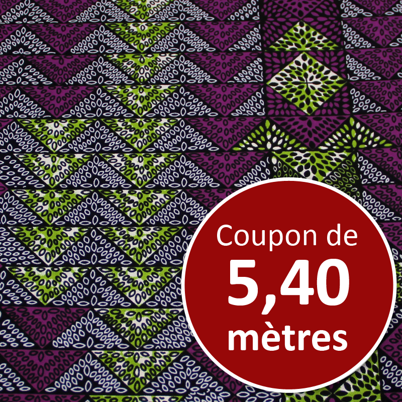 Tissu Africain WAX - Pyramide vert & violet (coupon de 5,40 mètres)
