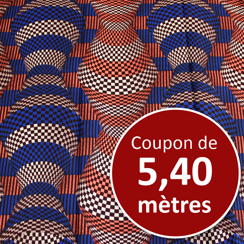 Tissu Africain WAX - Damier bleu & rose (coupon de 5,40 mètres)
