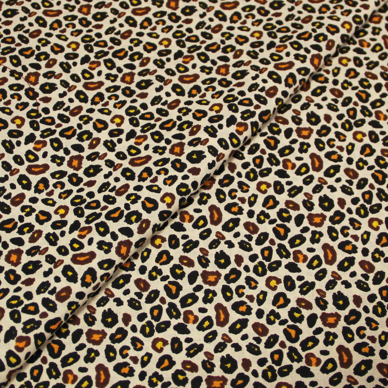 Toile de coton imprimée - Léopard multicolore fond écru