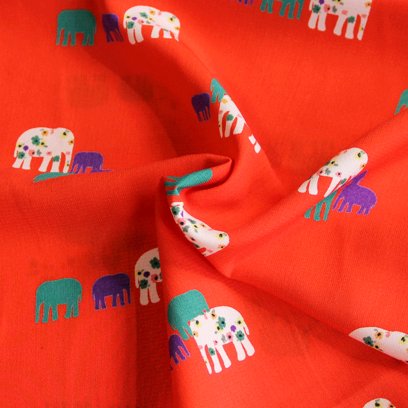 Javanaise - Éléphant multicolore fond rouge