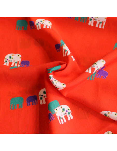 Javanaise - Éléphant multicolore fond rouge