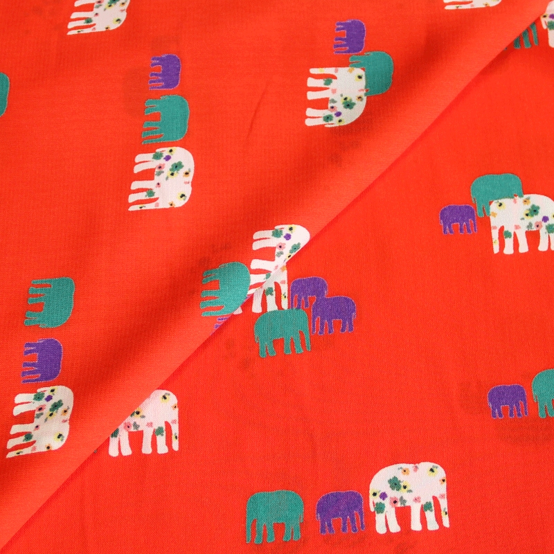 Javanaise - Éléphant multicolore fond rouge