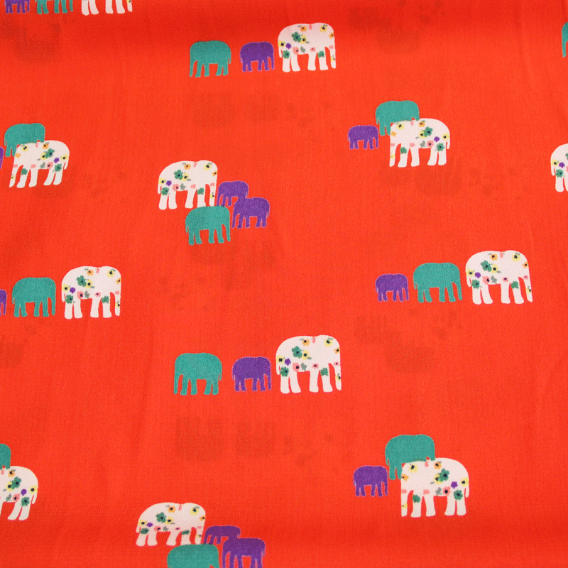 Javanaise - Éléphant multicolore fond rouge