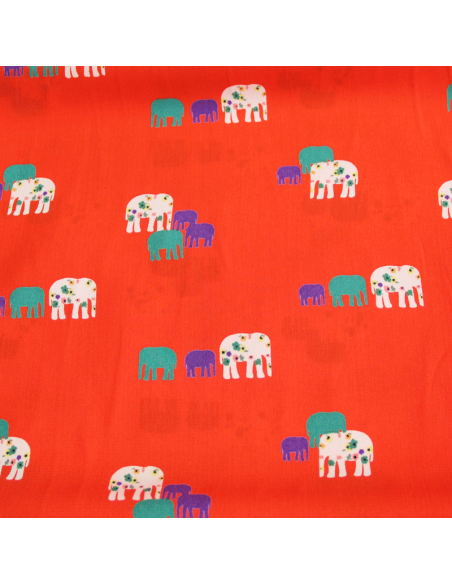 Javanaise - Éléphant multicolore fond rouge