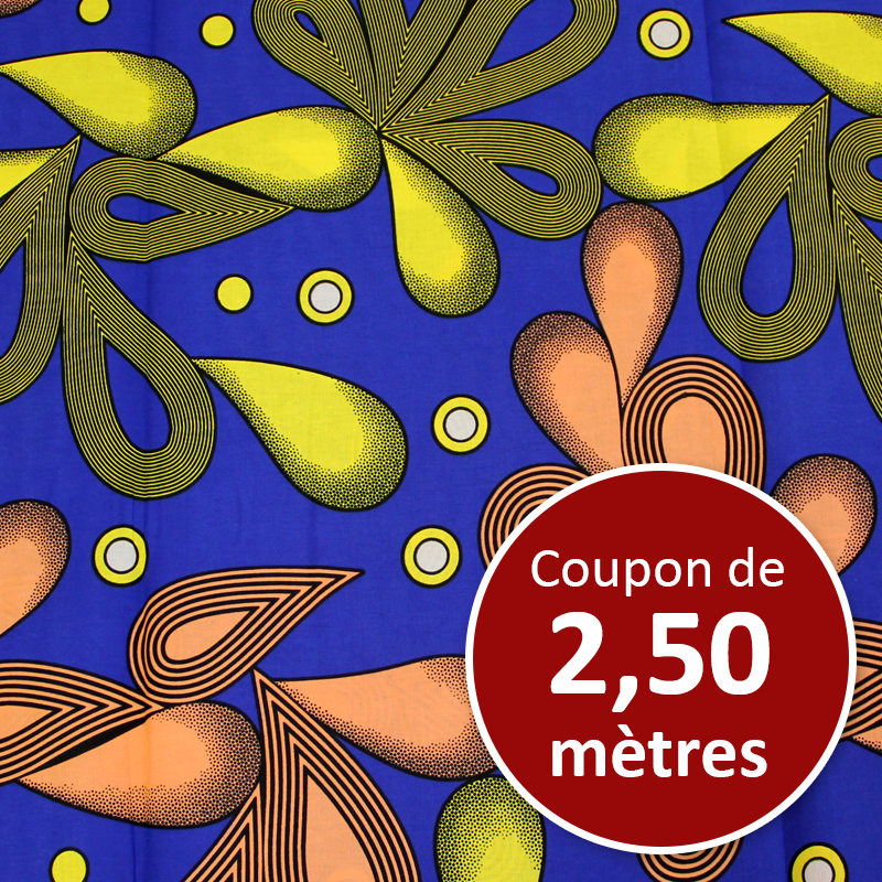 Tissu Africain WAX - Goutte jaune & pêche (coupon de 2,50 mètres)