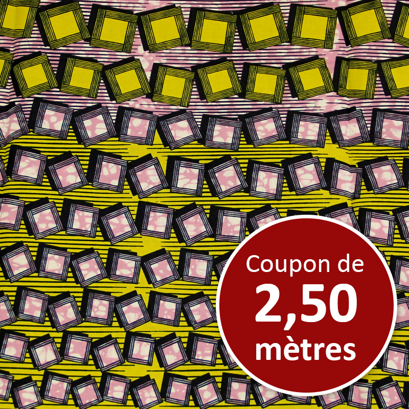 Tissu Africain WAX - Cadre jaune & rose (coupon de 2,50 mètres)