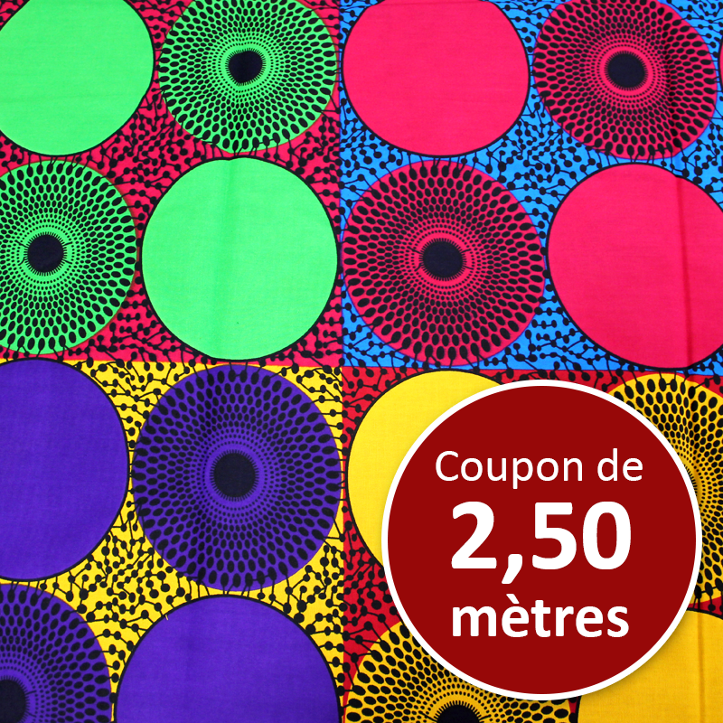 Tissu Africain WAX - Rond multicolore (coupon de 2,50 mètres)