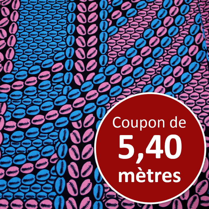 Tissu Africain WAX - Graine de café bleu & rose (coupon de 5,40 mètres)