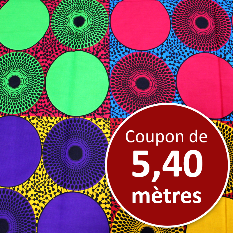 Tissu Africain WAX - Rond multicolore (coupon de 5,40 mètres)