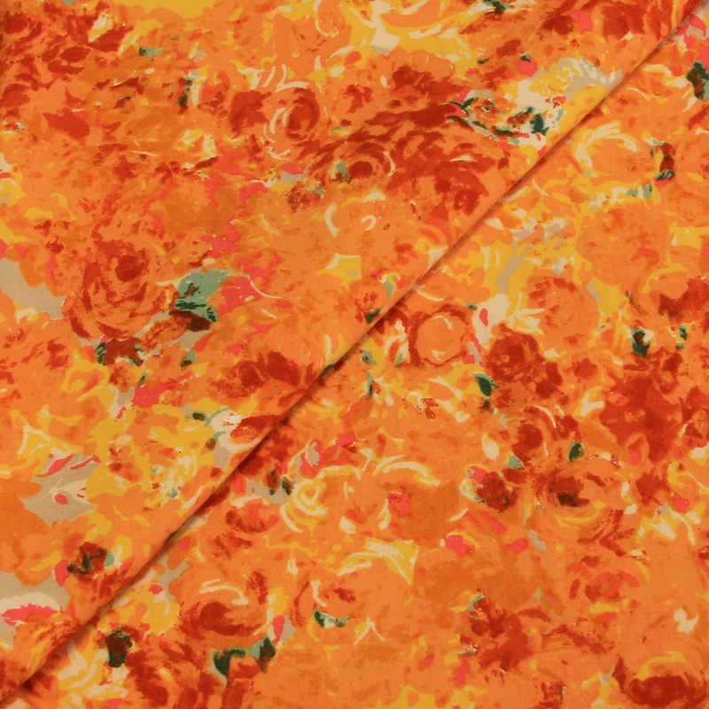 Toile de viscose imprimée - Fleuri orange