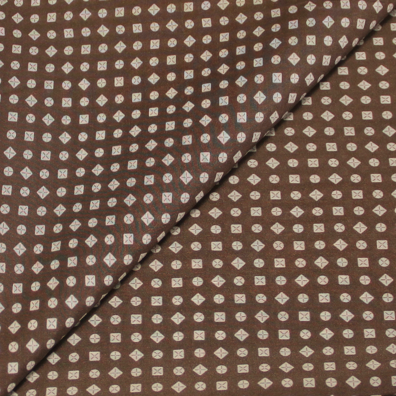 Voile des soie & coton - Forme géométrique fond marron