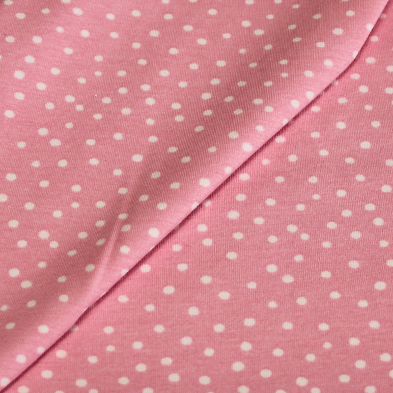 Jersey imprimé - Pois blanc fond rose