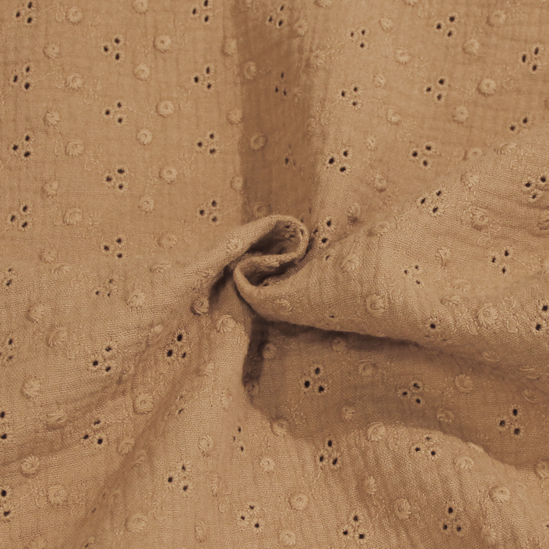 Double gaze brodée 3 trous - Camel