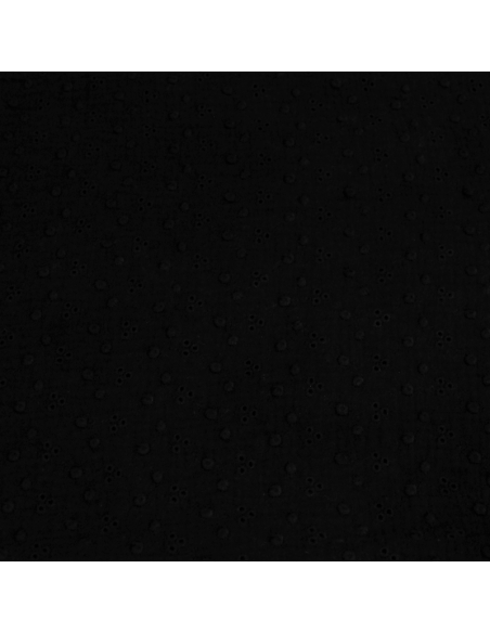 Broderie anglaise sur double gaze 3 trous - Noir