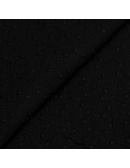 Broderie anglaise sur double gaze 3 trous - Noir