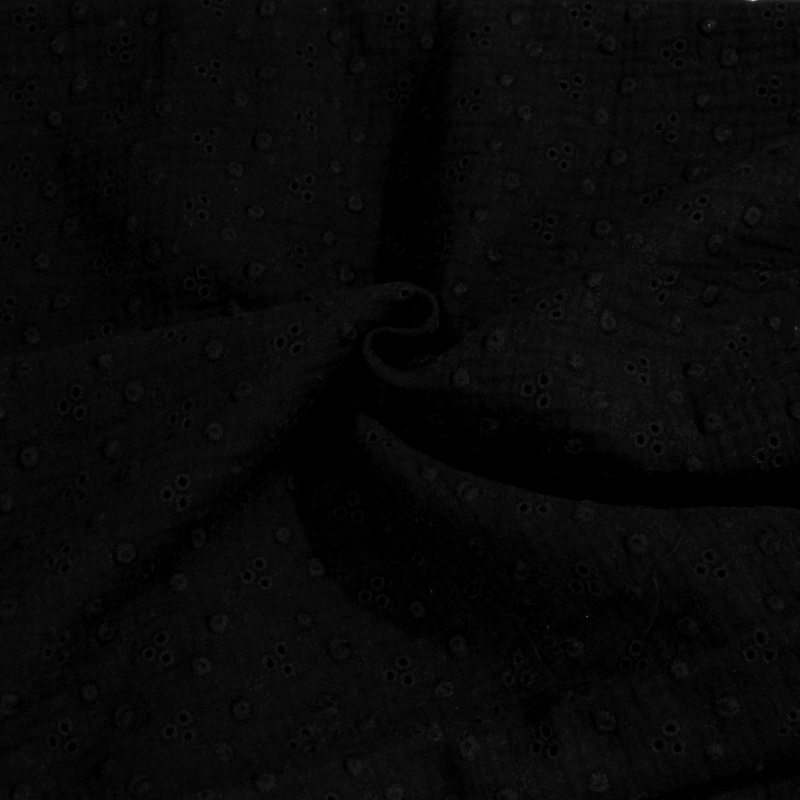 Broderie anglaise sur double gaze 3 trous - Noir