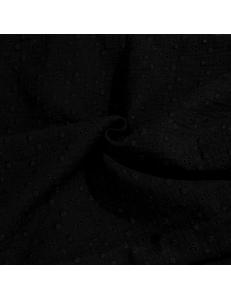 Broderie anglaise sur double gaze 3 trous - Noir