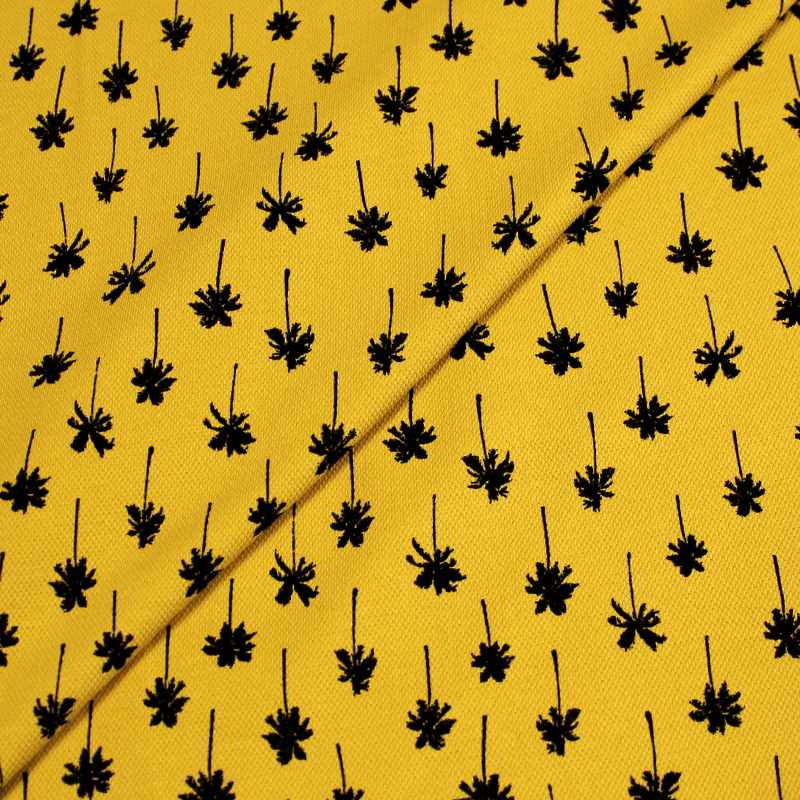 Maille piqué - Palmier noir fond jaune