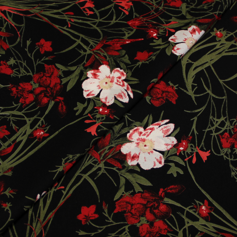Javanaise - fleur blanche et rouge fond noir