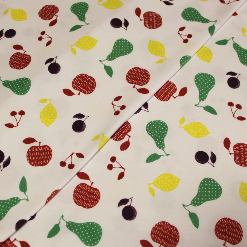 Jersey imprimé - Fruit multicolore fond blanc