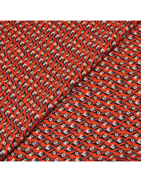 Javanaise - Fleur solitaire géométrique fond rouge