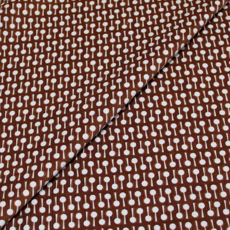 Velours côtelé babycord imprimé - Raquette fond marron