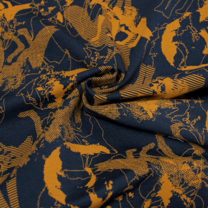 Jersey imprimé - Loup moutarde fond bleu 2