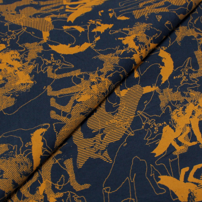 Jersey imprimé - Loup moutarde fond bleu