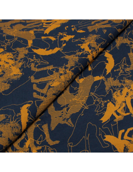 Jersey imprimé - Loup moutarde fond bleu