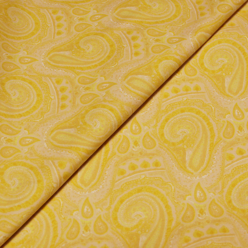 Popeline 100% coton - Motif cachemire jaune