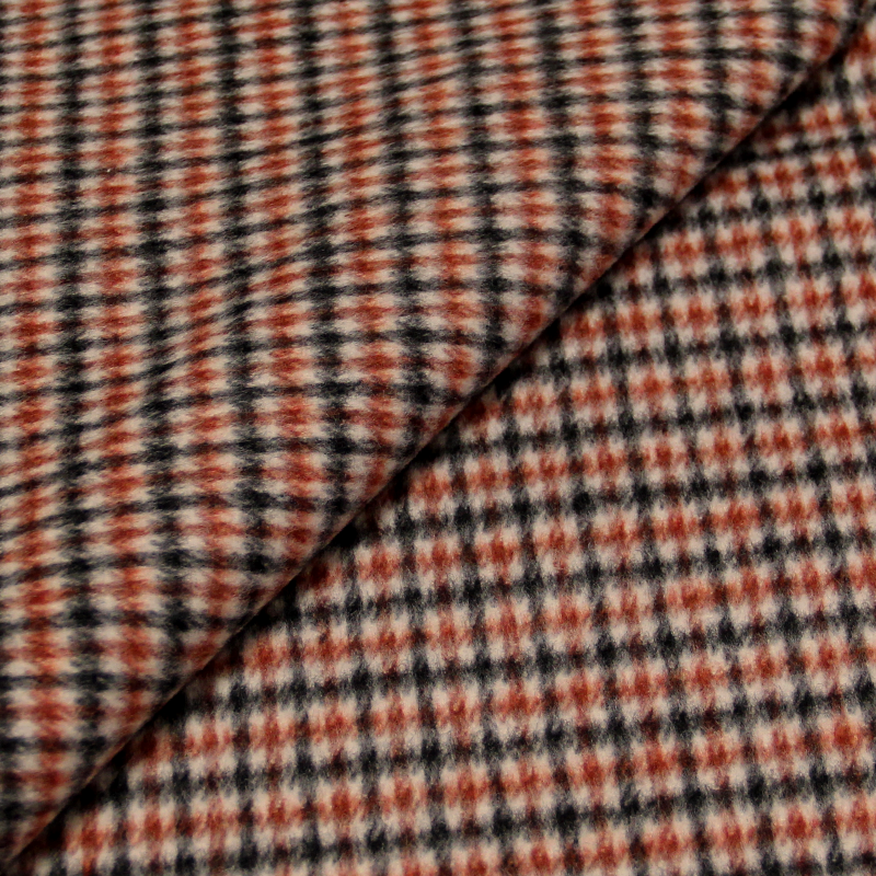 Tweed à carreaux foulé - Noir & rouge esterel