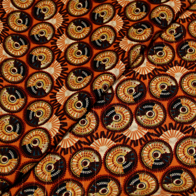 Javanaise à rayures lurex - Ammonites multicolores sur fond orange