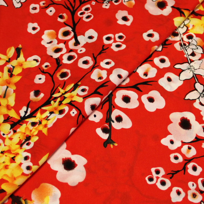 Javanaise - Sakura sur fond rouge
