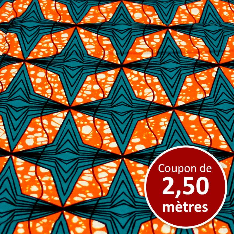 Tissu Africain WAX - Étoile canard fond orange (coupon de 2,50 mètres)