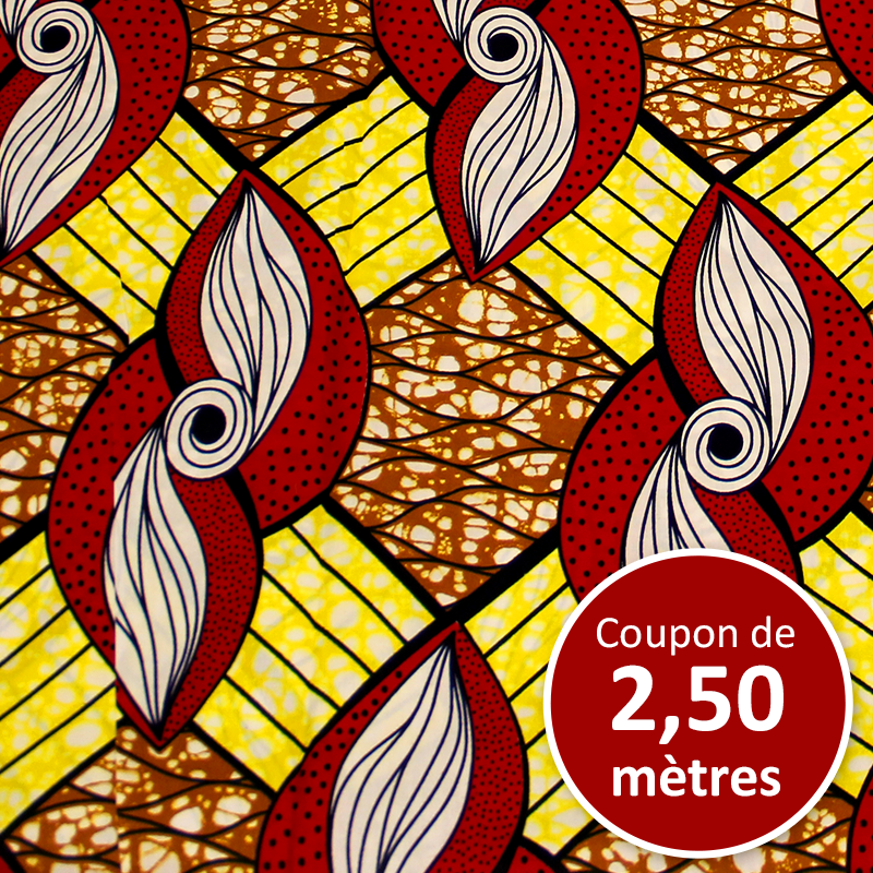 Tissu Africain WAX - Hélice rouge & jaune (coupon de 2,50 mètres)