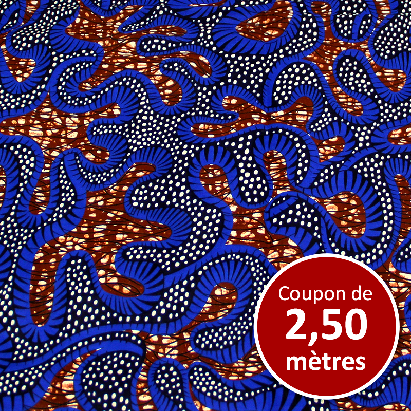 Tissu Africain WAX - Serpentin bleu (coupon de 2,50 mètres)